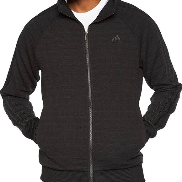 (Adidas) Men's Limited Black Athletic 3 Stripe Cotton Jacquard Full Zip Large - Picture 1 of 11